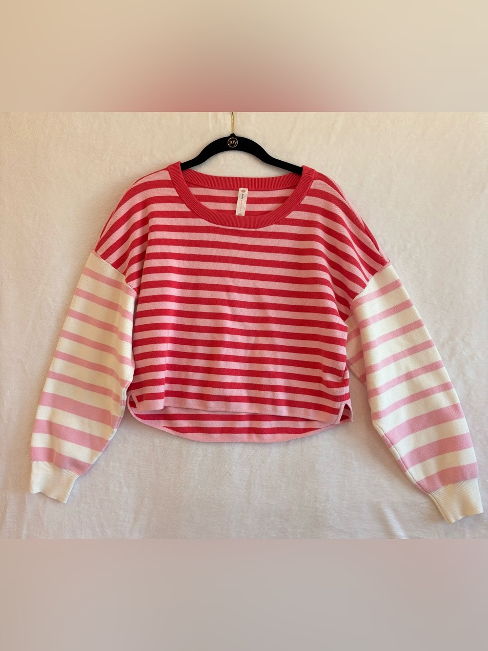 💗 Daily Practice Striped Knit Sweater Women's Medium – Pink Colorblock Cropped